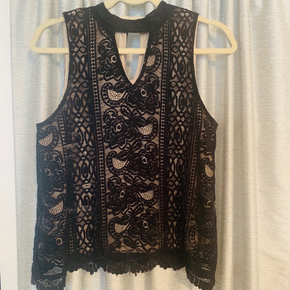 Black lace top w/ cream under lay
